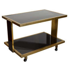 Italian Black Glass and Brass Beverage Cart