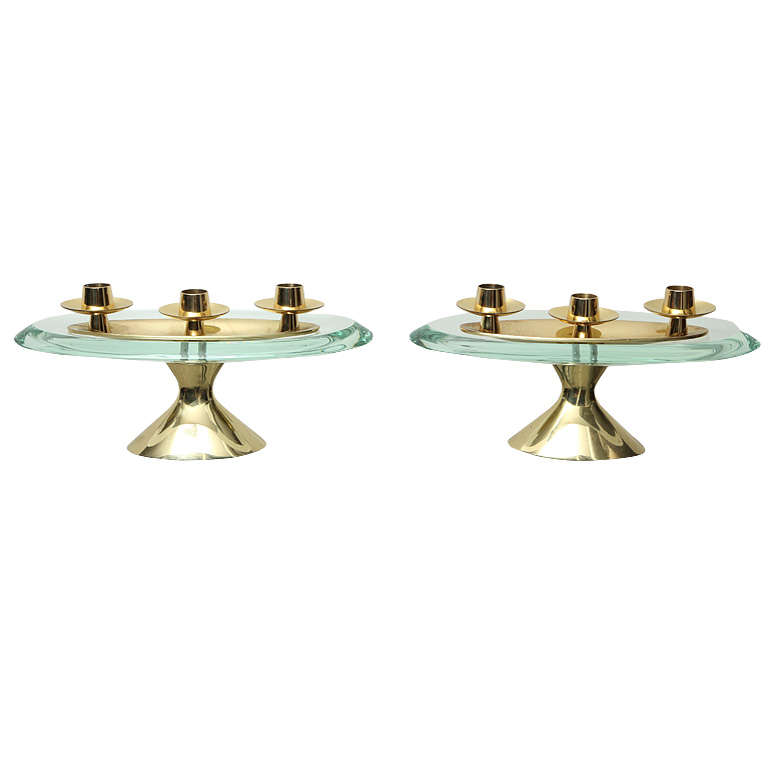 Rare Pair of Three-Light Candelabra by Max Ingrand for Fontana Arte