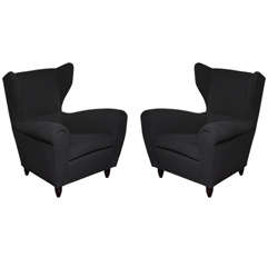 Pair of High Back, Winged Club Chairs