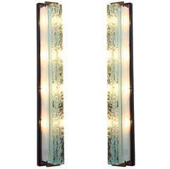 Rare Pair of Chipped Crystal Sconces by Fontana Arte