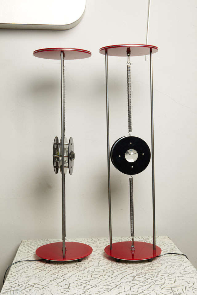 Two lamps made by Peter Keene and signed Peter Keen 1997.
Peter Keene is an English artist who worked in France until 2009, he is now living and working in Belgium.
He is a contemporary artist  using the industrial material to realise his