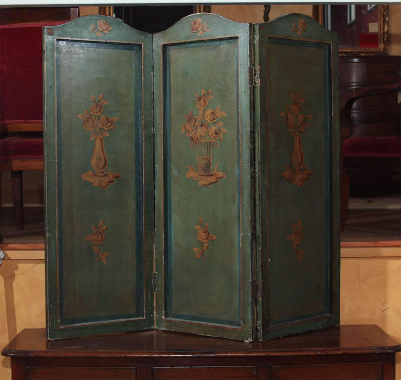 French Three Panel Painted Screen For Sale 3