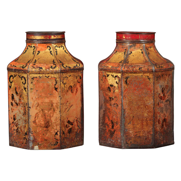 Pair of English Tea Canisters Lamp Bases