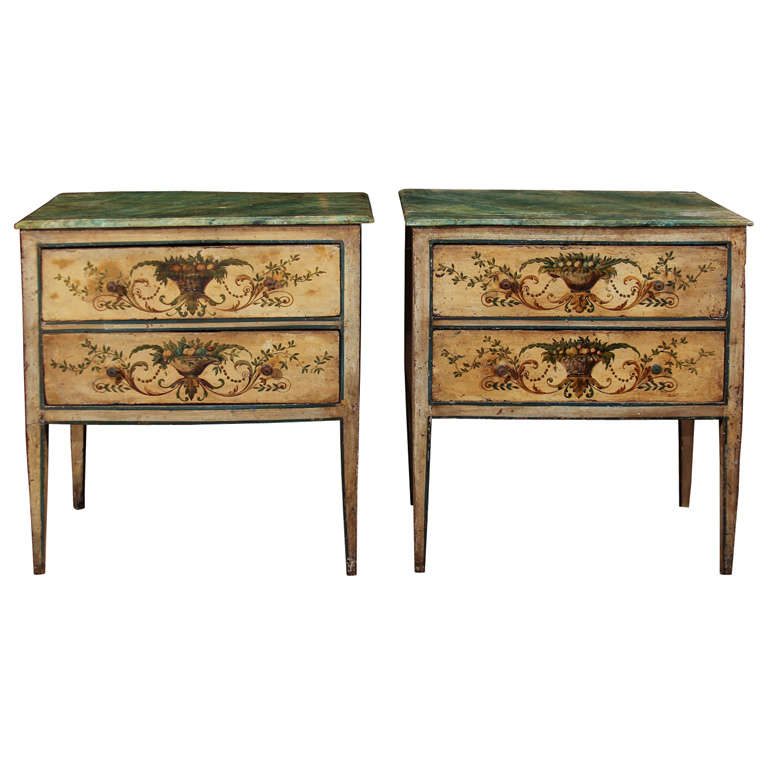 Pair of Italian 18th Century Painted Commodes For Sale