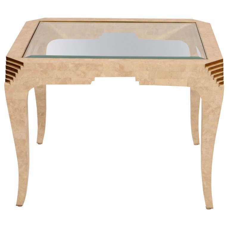 Casa Bique Tessellated Fossil Stone and Brass Table For Sale
