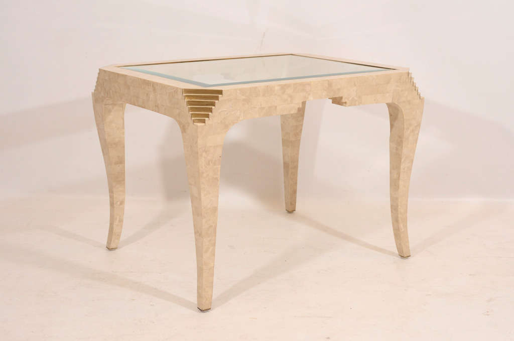 Philippine Casa Bique Tessellated Fossil Stone and Brass Table For Sale