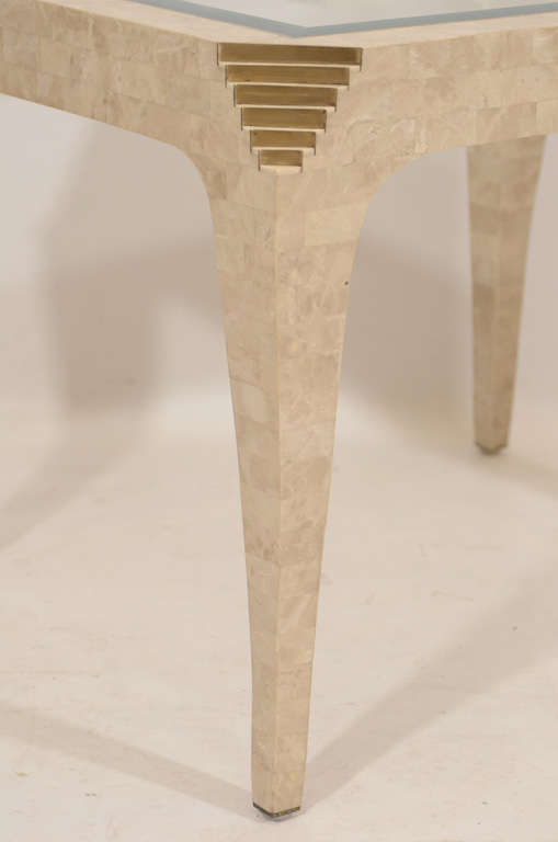 Casa Bique Tessellated Fossil Stone and Brass Table In Good Condition For Sale In New York, NY