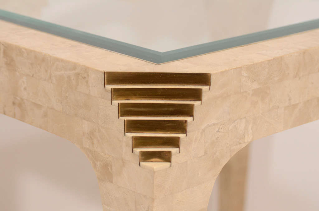 20th Century Casa Bique Tessellated Fossil Stone and Brass Table For Sale