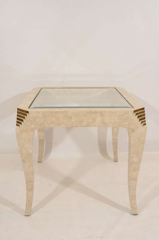 Casa Bique Tessellated Fossil Stone and Brass Table For Sale 1