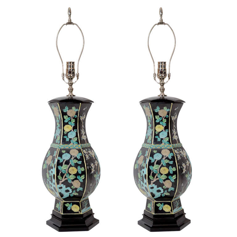 Pair of Japanese Pottery Lamps For Sale
