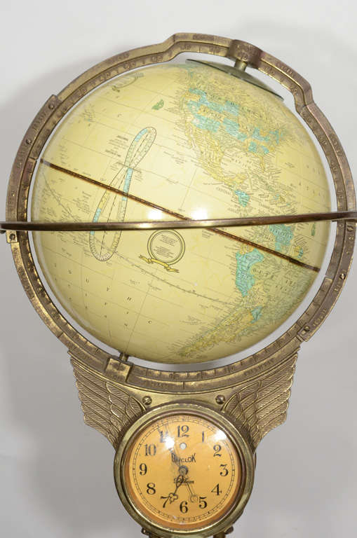 Metal Sensational 1940s Figural Floor Globe Clock made by Telechron