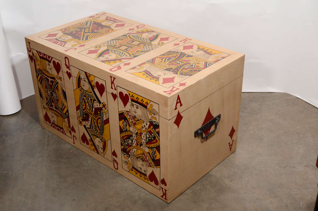 Mid-20th Century Hand Painted Playing Card Trunk