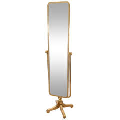 Vintage Mid Century Brass Cheval Mirror with Cutout Detail