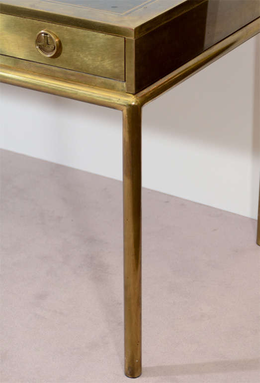 Mid-Century Modern Mid Century Desk in Brass with Leather Surface Attributed to Mastercraft
