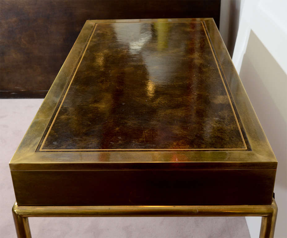 American Mid Century Desk in Brass with Leather Surface Attributed to Mastercraft