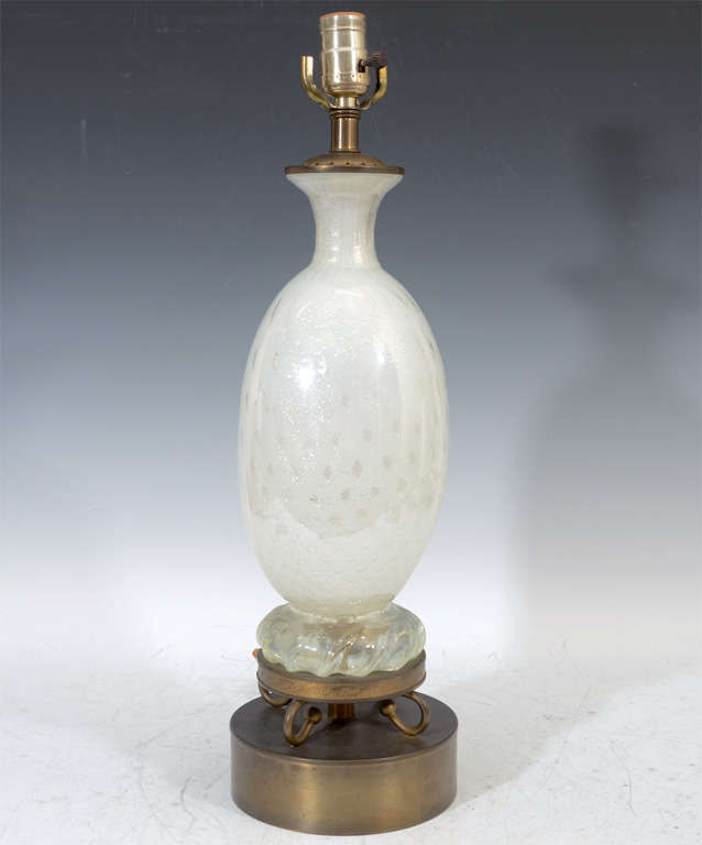 Pair of Mid Century White with Silver Flecks Murano Lamps