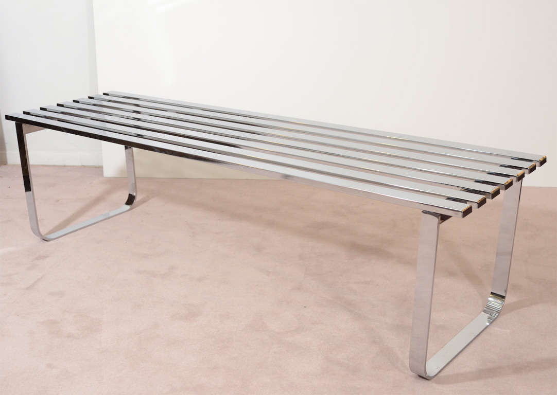 Mid Century Chromed Steel Slatted Bench or Table by Milo Baughman
