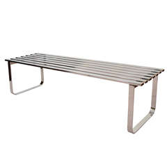 Mid Century Chromed Steel Slatted Bench or Table by Milo Baughman