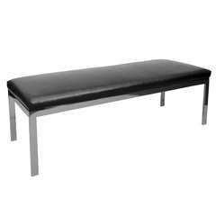 Mid Century Bench by Milo Baughman In Chrome and Dark Grey Leather