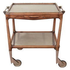 Mid Century Wood and Steel Two-Tier Serving Cart