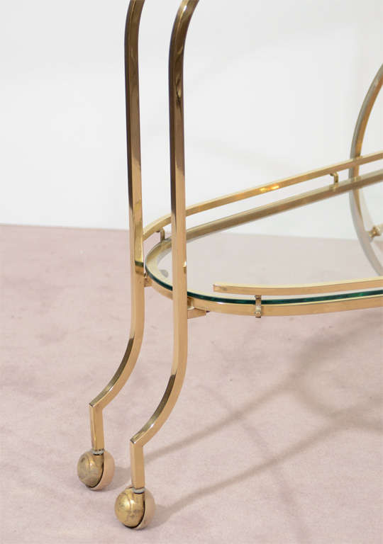 American Mid Century Brass Two-Tier Bar Cart w/ Glass Shelves
