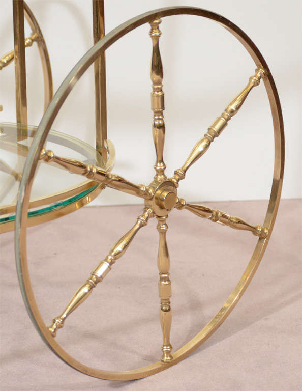 Mid Century Brass Two-Tier Bar Cart w/ Glass Shelves In Good Condition In New York, NY