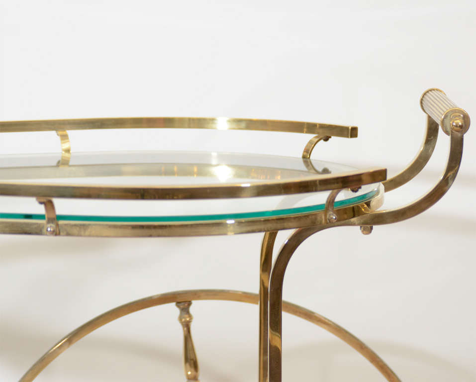 Mid Century Brass Two-Tier Bar Cart w/ Glass Shelves 2