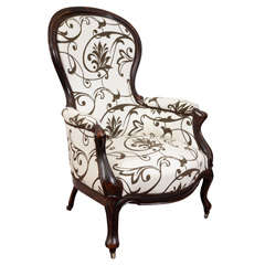 Antique French Napoleon III Armchair from Loire Valley w/ Leaf Upholstery