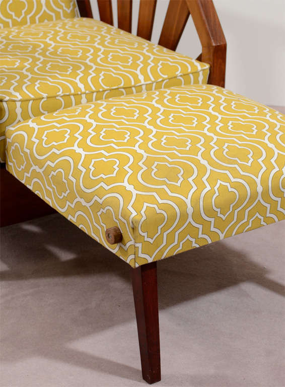 French Art Deco Reclining Chaise with Wood Frame