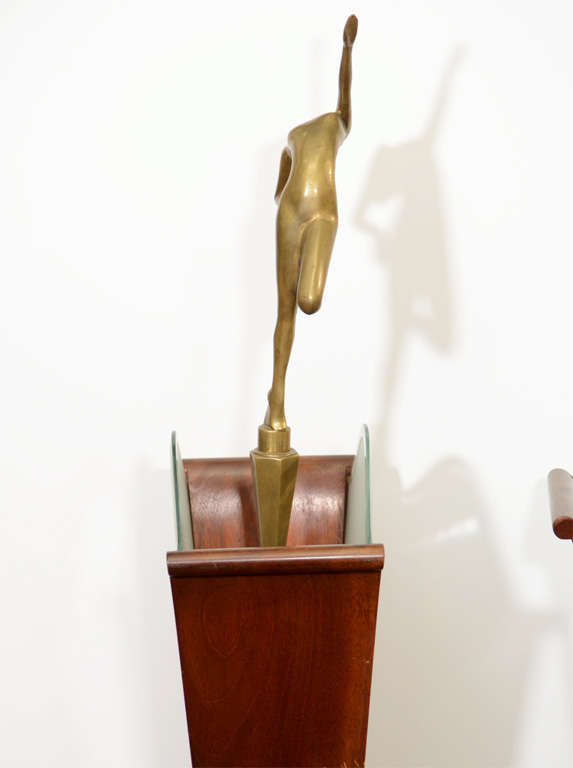 Superb Art Deco Lamps with Bronze Nude Figures and Etched Scenic Glass Panels For Sale 1