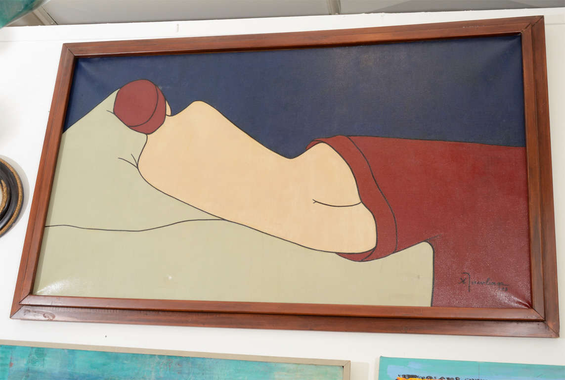 An oil on linen painting by American artist Annette Rawlings. The piece depicts an abstracted nude figure reclining on one side. It is signed and dated in the lower right. Annette Rawlings has had a long career as a painter and has had numerous
