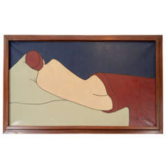 Vintage Oil on Linen Figurative Abstract Reclining Nude by Annette Rawlings