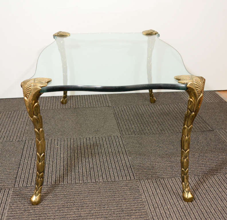 20th Century Mid Century Brass and Glass Coffee Table attributed to P.E. Guerin