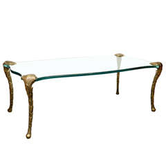 Mid Century Brass and Glass Coffee Table attributed to P.E. Guerin