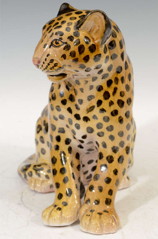 Ceramic Mid Century Italian Majolica Sculpture of a Leopard