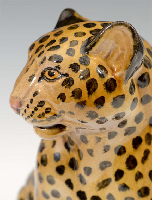 Mid Century Italian Majolica Sculpture of a Leopard 1