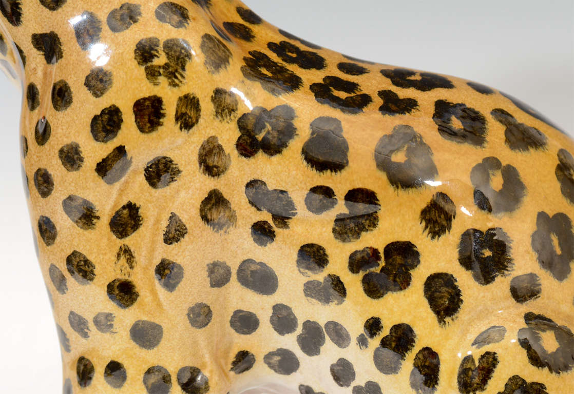 Mid Century Italian Majolica Sculpture of a Leopard 3