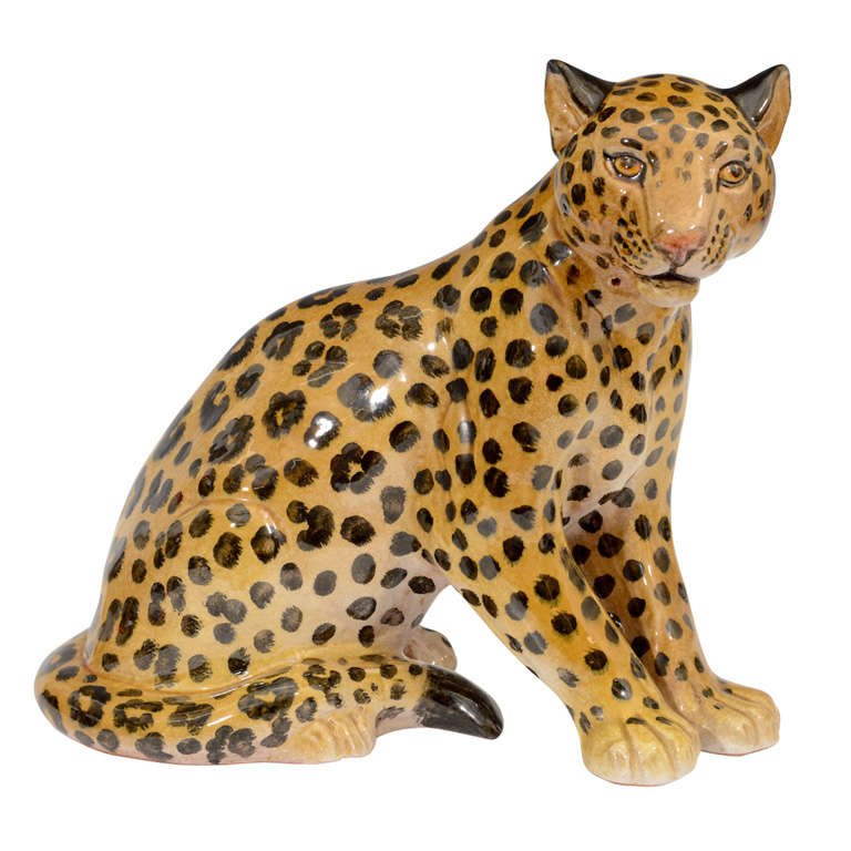 Mid Century Italian Majolica Sculpture of a Leopard