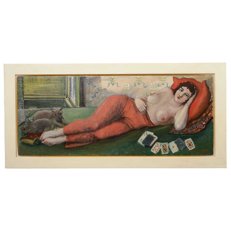 Gaston Longchamp (c. 1894-1986) "Odalisque" (1931) Oil on Canvas Painting