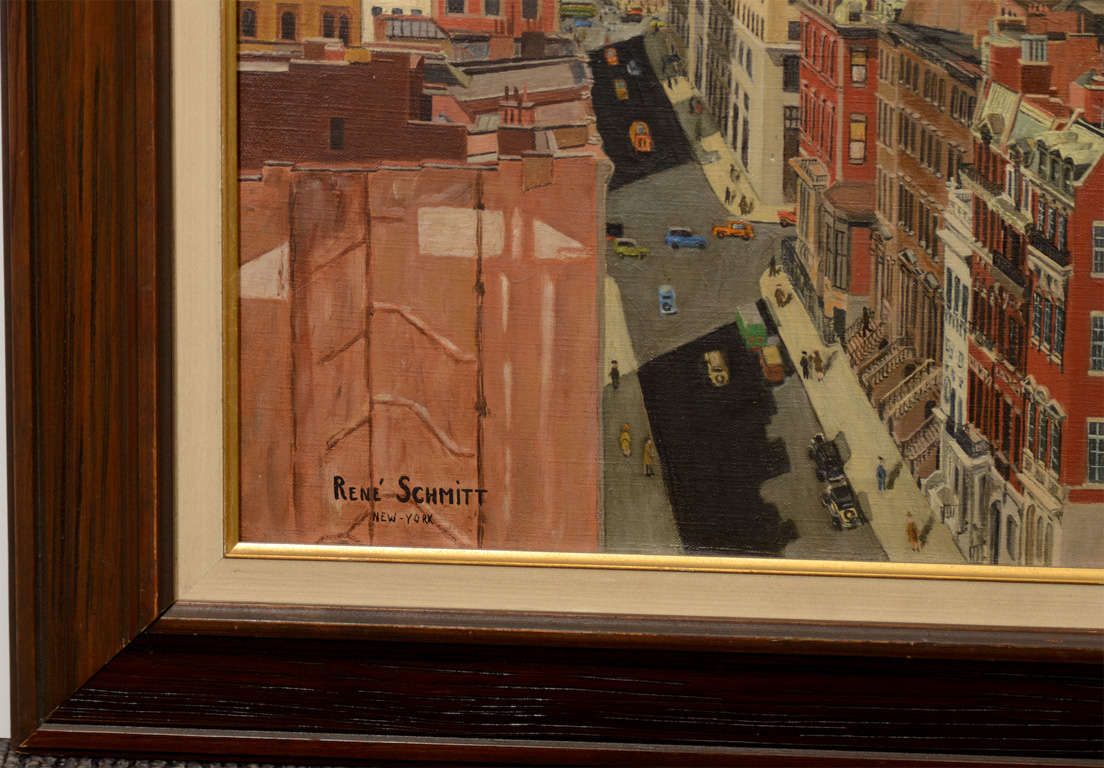 American Rene Schmitt New York City Street Scene Oil on Canvas