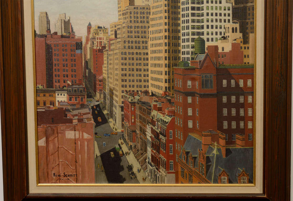 Rene Schmitt New York City Street Scene Oil on Canvas 1