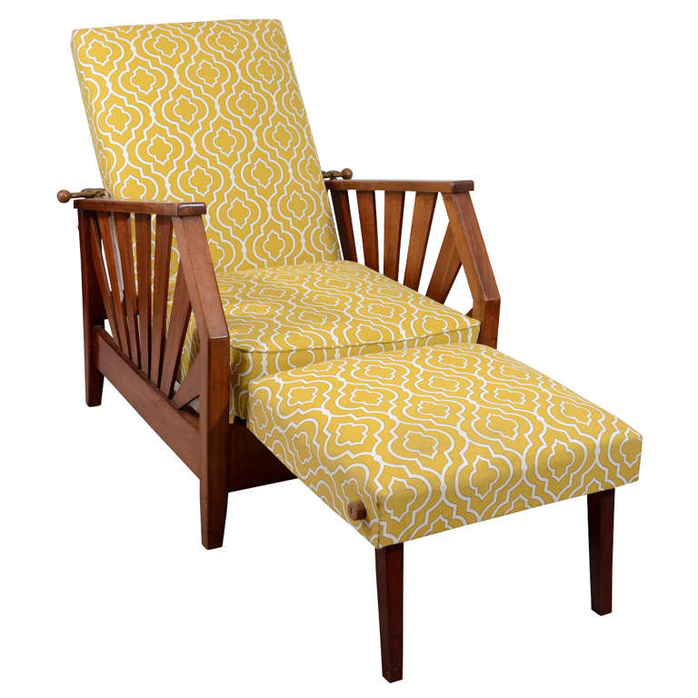 French Art Deco Reclining Chaise with Wood Frame at 1stDibs