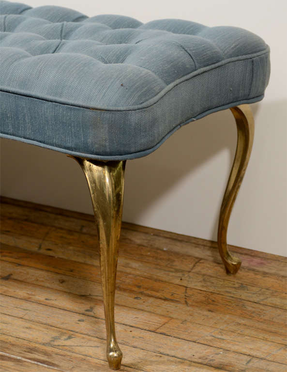 Mid Century Tufted Blue Bench with Brass Legs at 1stDibs bench brass