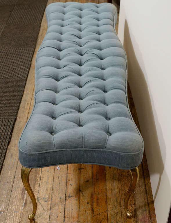 Mid Century Tufted Blue Bench with Brass Legs at 1stDibs bench brass
