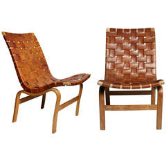 Rare Pair Of Eva Chairs In Leather By Bruno Mathsson