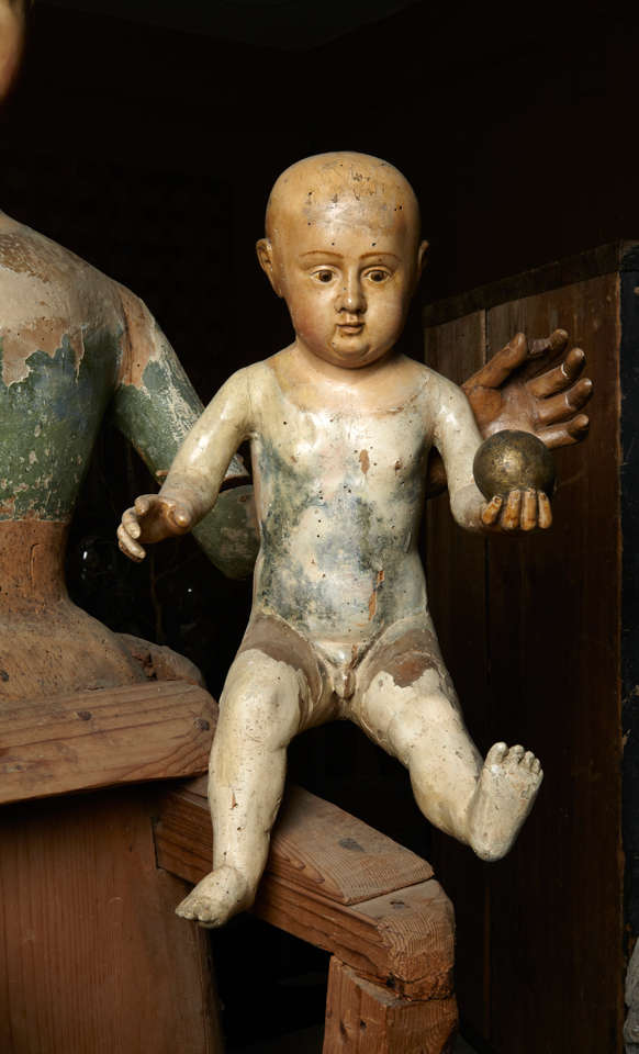 Folk Art Italian Sculpted Madonna & Child Santos 18th Century For Sale