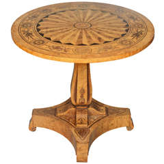 Gueridon with sophisticated marquetry in various burlwoods
