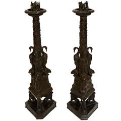 A Pair of 19th Century Bronze Candlesticks, After a Design by Piranesi