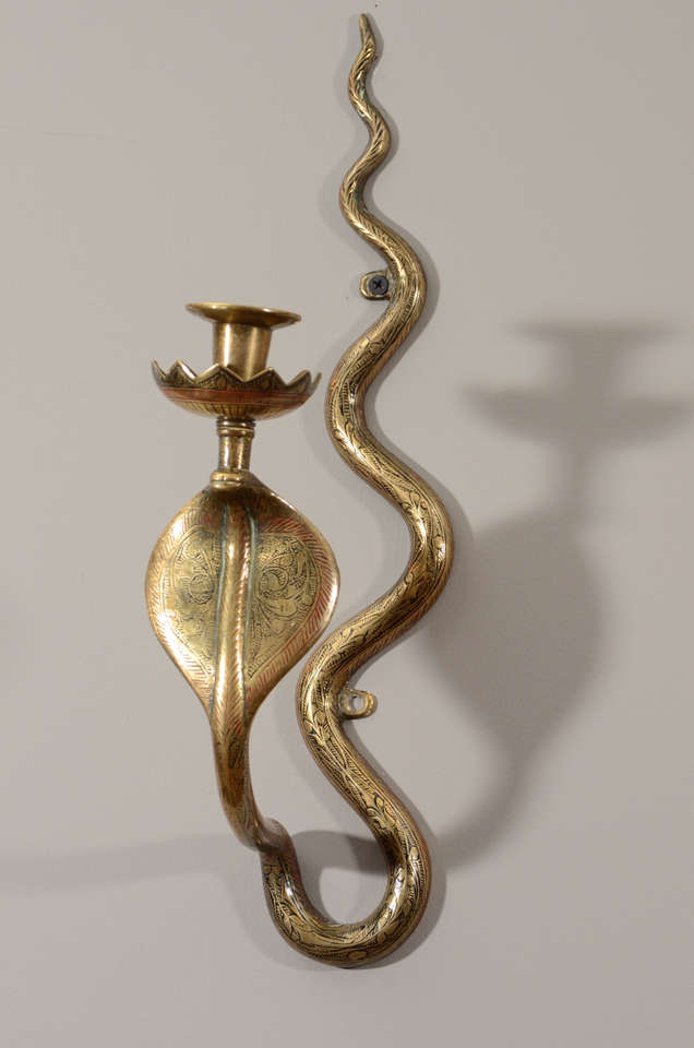 Pair of Egyptian Revival Brass Serpent Sconces.
