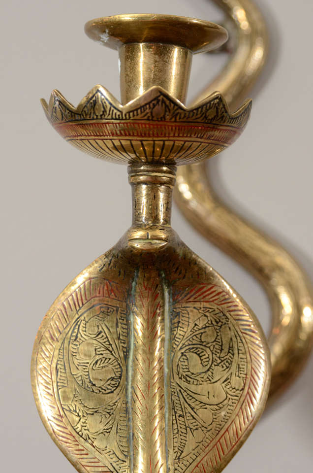 Georgian Pair of Egyptian Revival Brass Serpent Sconces